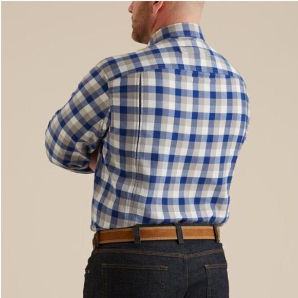 Duluth Trading Co Mens Crosscut Performance Blue Plaid Flannel Shirt-Size L - Picture 2 of 13